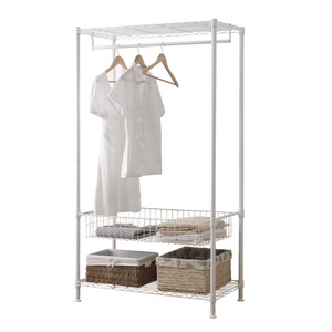 Sliding metal wire basket clothing storage display rack living room garment rack