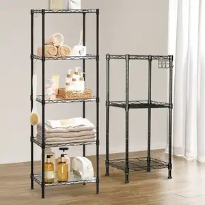 Carbon steel 3 Layer Storage Small Black Kitchen Storage Rack Heavy Duty Mesh Wire Shelves Metal Wire Shelving Rack