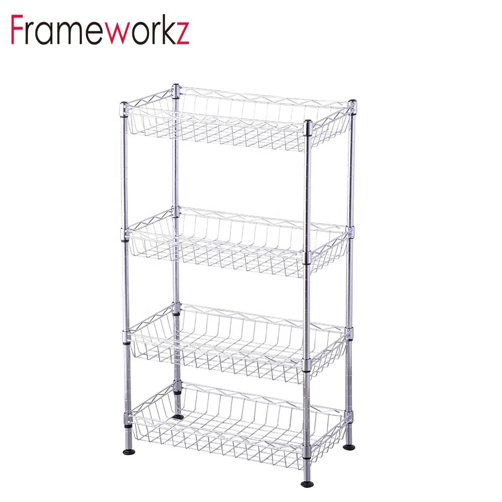 4-Tier Heavy Duty Steel Wire Shelving Restaurant Kitchen Wire Basket Shelf