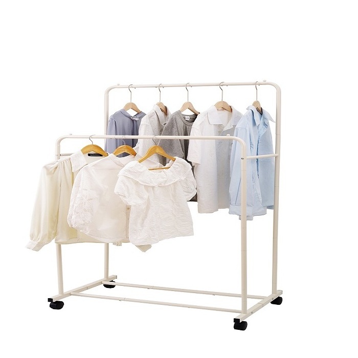 Wholesale Living Room Rolling Organizer Commercial Clothing Rack Wheels White Industrial Pipe Clothing Rack