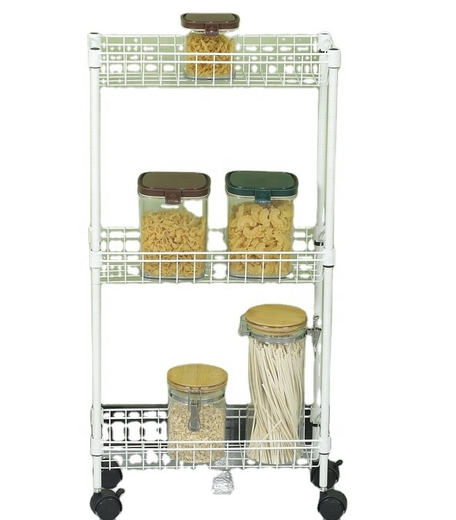 Multifunctional Durable White 3 Layers Display Foldable Wire Shelving Wheels Chrome Wire Shelving Unit