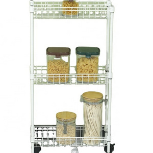 Multifunctional Durable White 3 Layers Display Foldable Wire Shelving Wheels Chrome Wire Shelving Unit