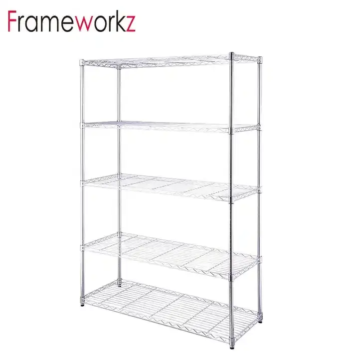 Multipurpose 5 Tiers Commercial Chrome Wire Shelving Manufactures Wire Shelf For Kitchen Living Room