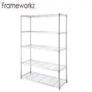 Multipurpose 5 Tiers Commercial Chrome Wire Shelving Manufactures Wire Shelf For Kitchen Living Room