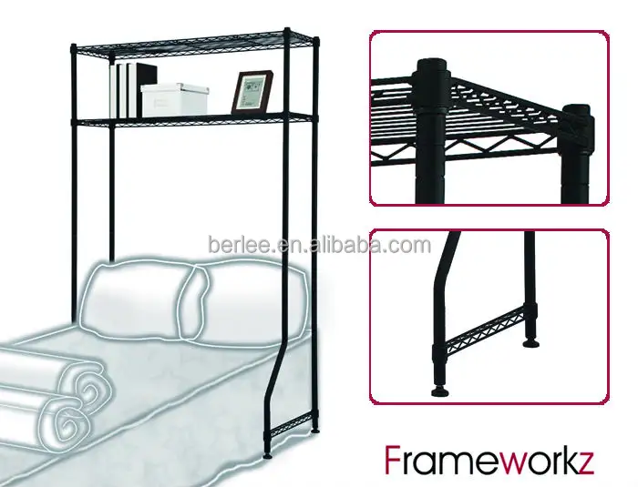 Modern Portable Over The Bed Iron 2 Tier Shelves Racks Organizer Bedroom Storage Rack For Bedroom