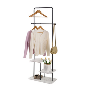 Black Metal Shelf Clothing Rack with Marble Base Stone