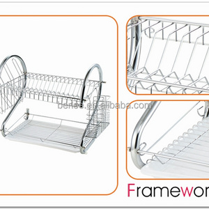 2 Tier Metal Kitchen Dish Drainer With Tray And Cup Rack /Double Dish Drainer/S Shape Dish Rack