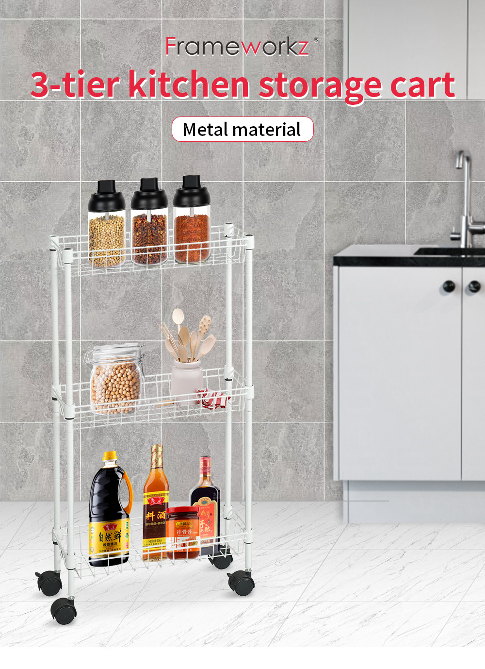 Multifunctional Durable White 3 Layers Display Foldable Wire Shelving Wheels Chrome Wire Shelving Unit