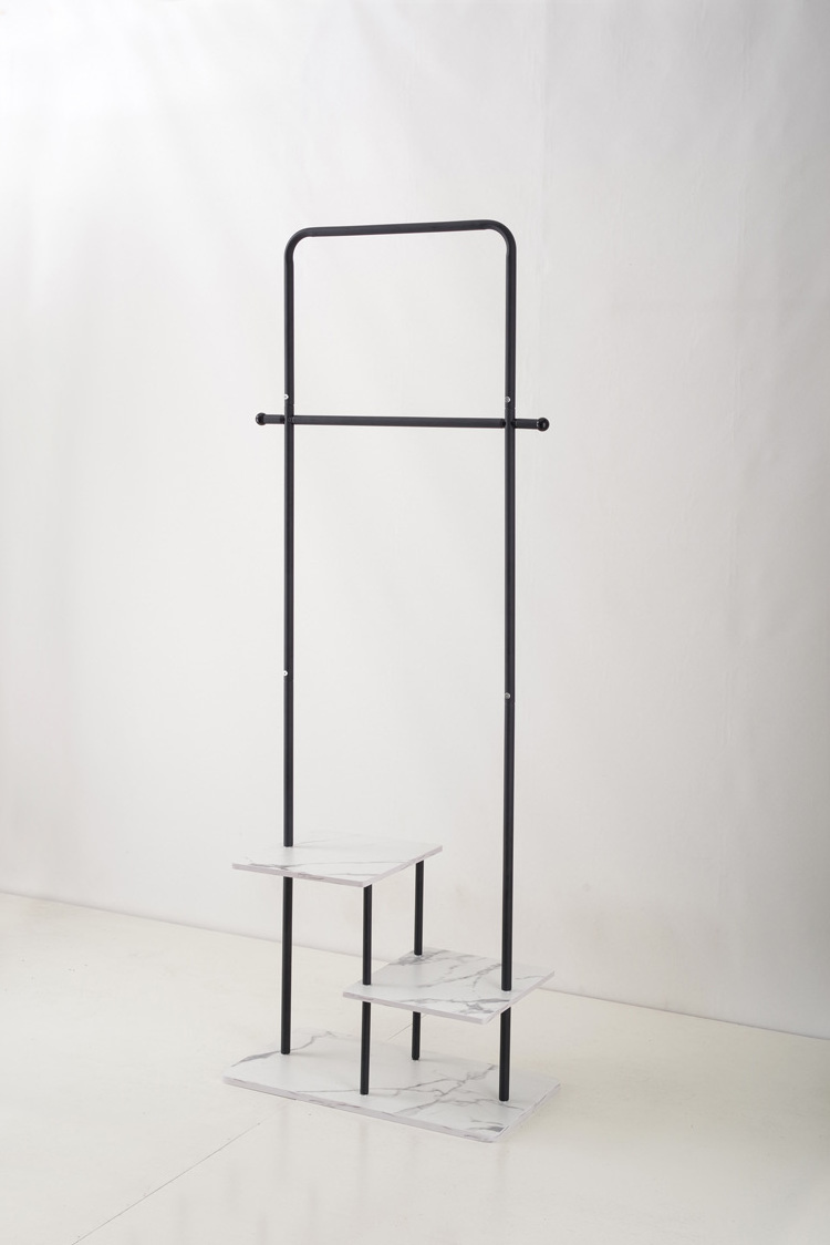 Black Metal Shelf Clothing Rack with Marble Base Stone