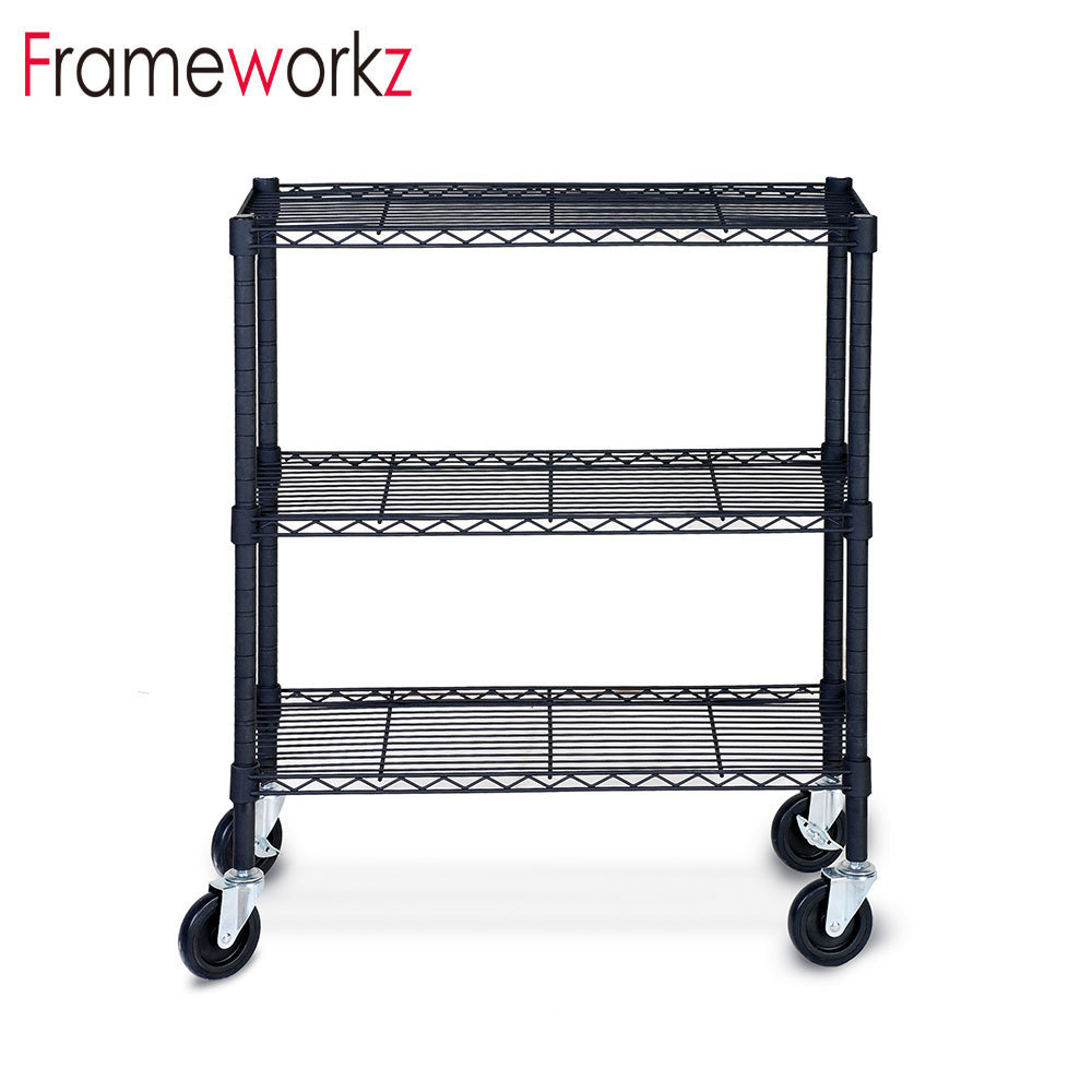 Factory wholesale Movable 3 Tiers Garage metal shelving Wire Shelving Unit Heavy Duty Rack with Wheels