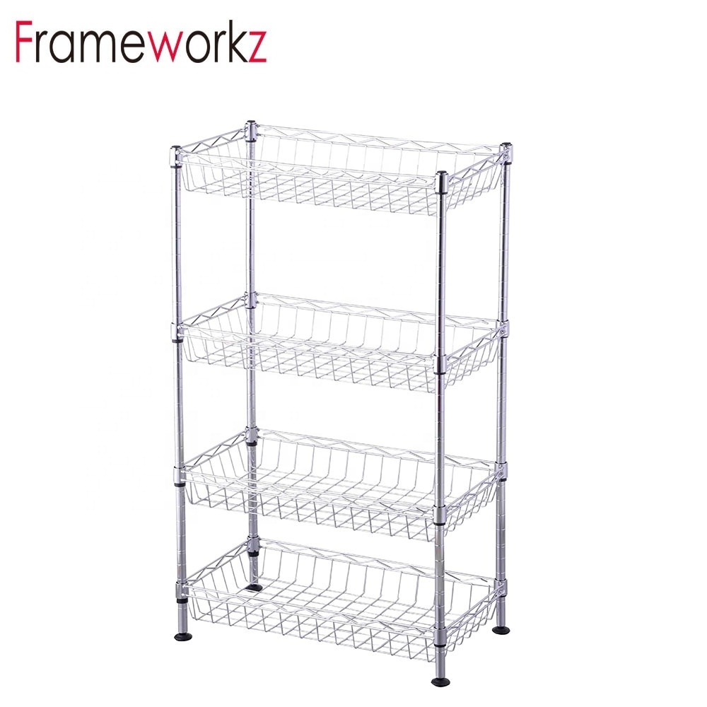 4-Tier Heavy Duty Steel Wire Shelving Restaurant Kitchen Wire Basket Shelf