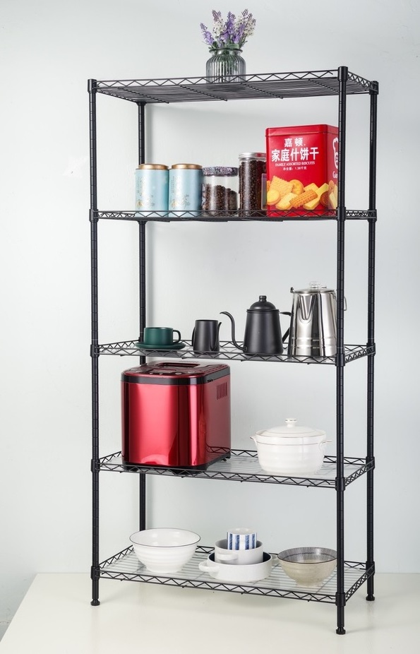 5 Steel Layer Storage Small Black Kitchen Storage Rack 5 Tier Household Kitchen Storage Rack Multi-Function