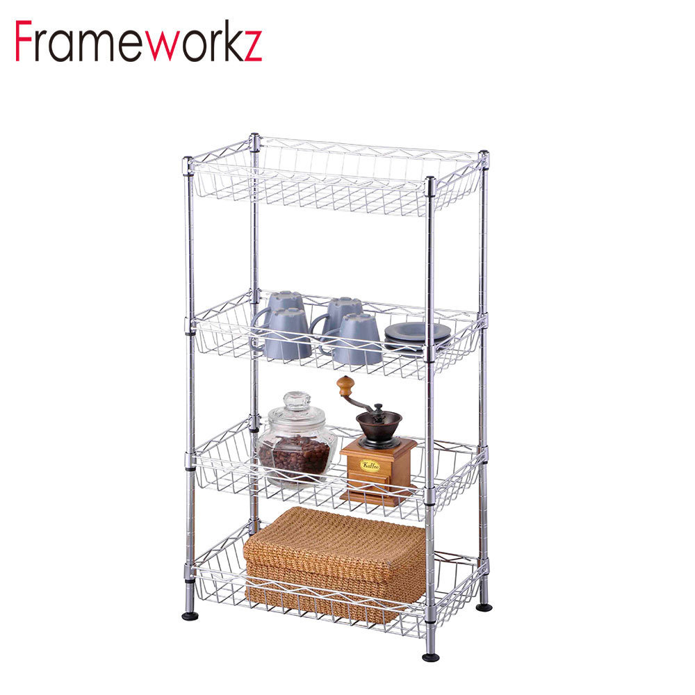 4-Tier Heavy Duty Steel Wire Shelving Restaurant Kitchen Wire Basket Shelf