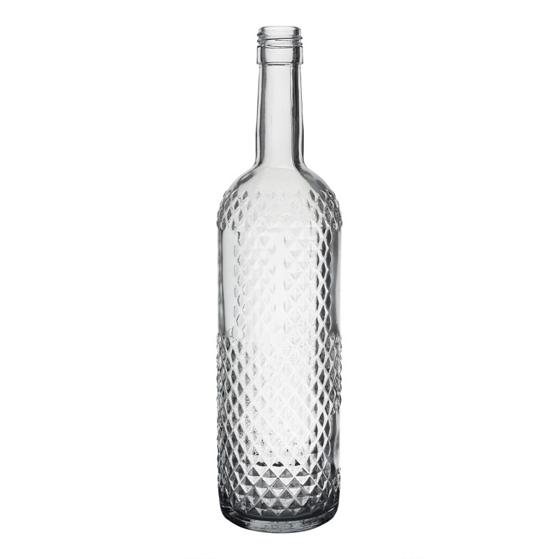 Berlin Packaging Carved Vodka Whiskey Glass Bottle 750ml 1000ml Transparent Round Tall Wine Bottle