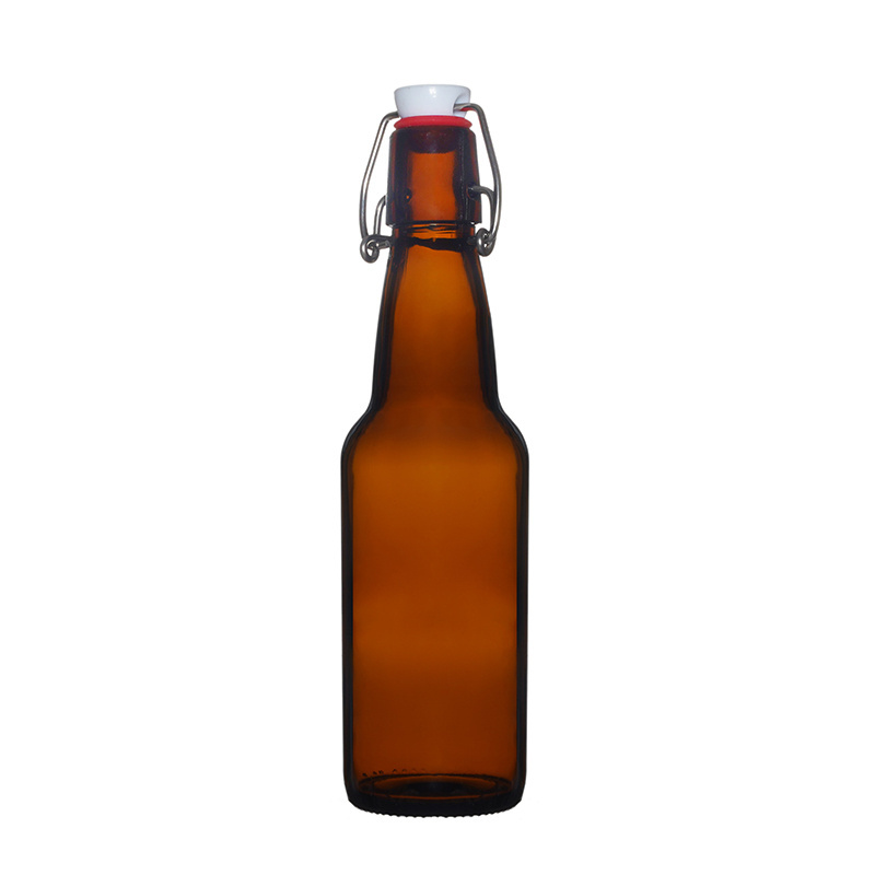 Berlin Packaging Wholesale Empty Sparkling Beer Bottles 330ml Amber Glass Juice Soda Bottle With Swing Top Cap