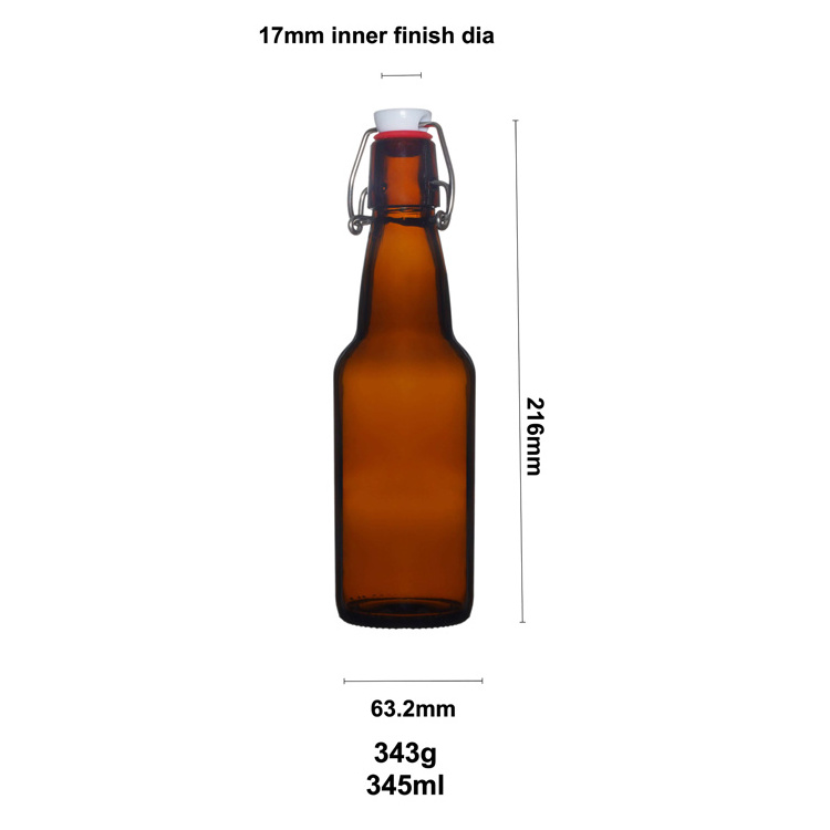 Berlin Packaging Wholesale Empty Sparkling Beer Bottles 330ml Amber Glass Juice Soda Bottle With Swing Top Cap