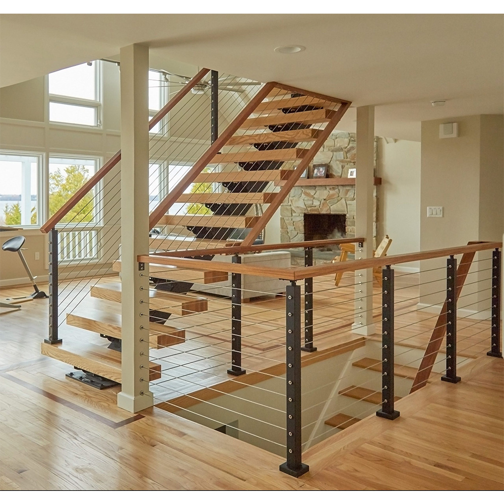 Australian standard China Professional Customized Solid Wood Stair Tread Handrail Bracket Interior Mono Stringer Staircase