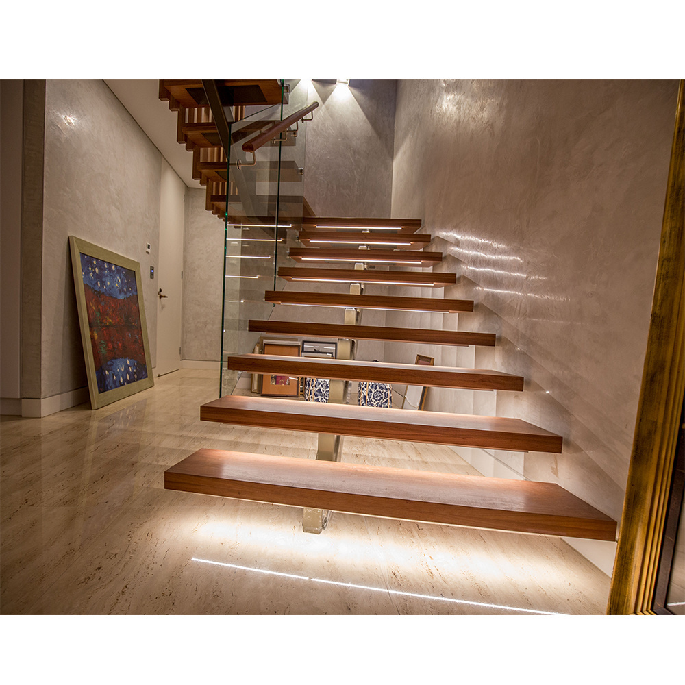 Walnut Staircases Wooden Portable Stair Steps Cheap Design Walnut Slab Granite Loft Indoor Floating Stairs