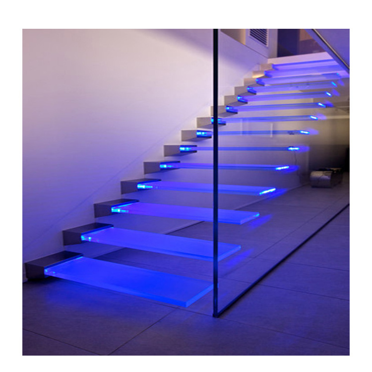 Stairs Low Price LED Prefabricated Glass Step Floating Stairs For Indoor House Use