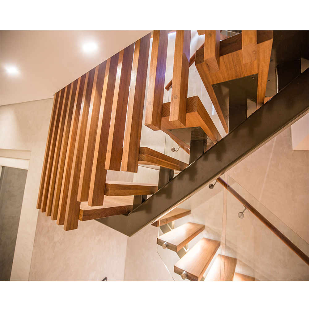 Walnut Staircases Wooden Portable Stair Steps Cheap Design Walnut Slab Granite Loft Indoor Floating Stairs