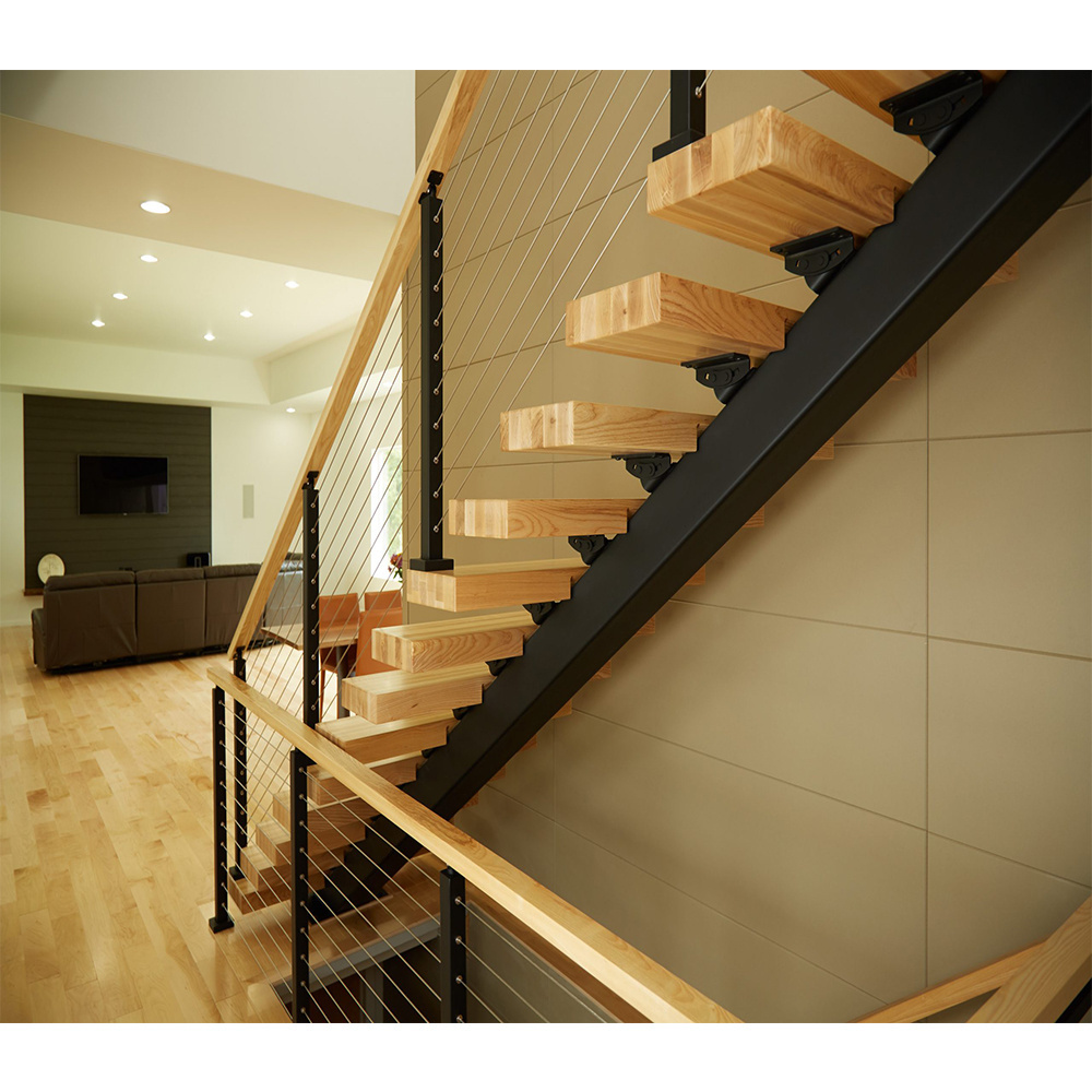 Australian standard China Professional Customized Solid Wood Stair Tread Handrail Bracket Interior Mono Stringer Staircase