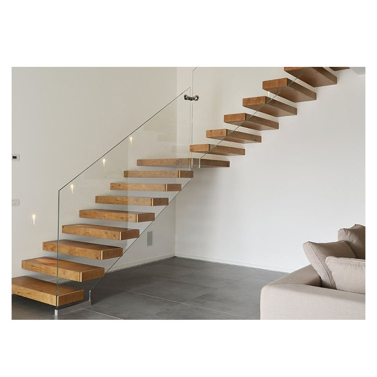 Stairs Low Price LED Prefabricated Glass Step Floating Stairs For Indoor House Use