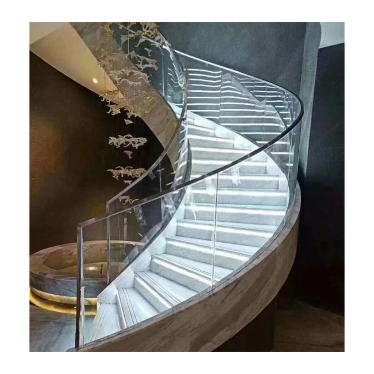 Indoor diy floating stairs fancy design used spiral glass staircase curved stair kits