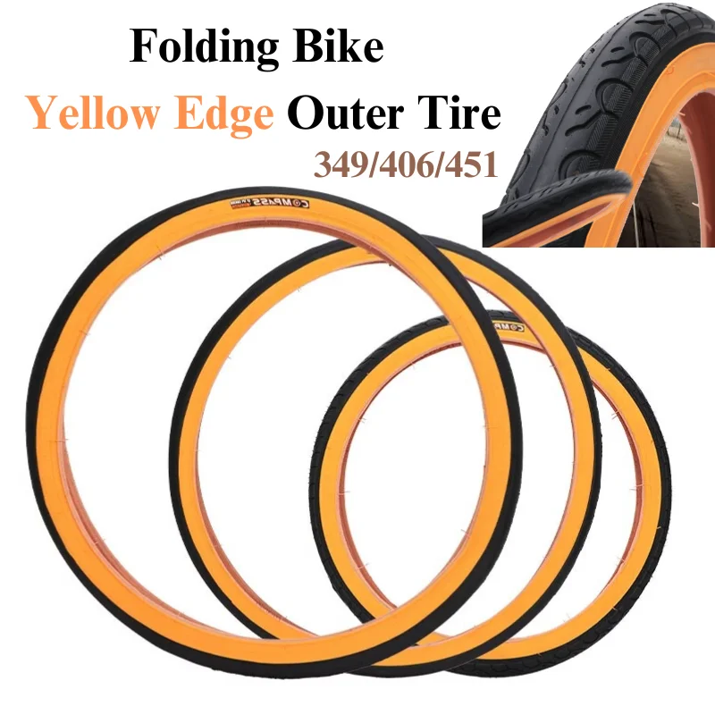 Folding Bicycle Tire Durable BMX Yellow Edge Tire 349 406 20 Inch 451 Retro Tires