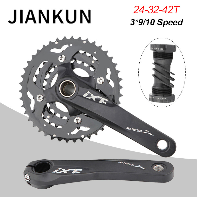 JIANKUN Mountain Bike CrankSet 170mm 9/10 Speed 24-32-42T Hollow integrated Chainwheel MTB Crank Sprocket Bicycle Parts