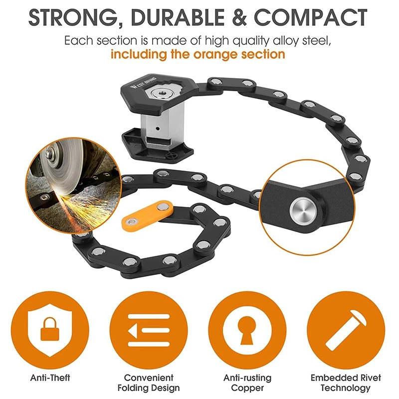 Foldable Bike Lock MTB Road Bicycle Hamburg Lock High Security Anti-Theft Scooter Electric E-Bike Cycling Chain Lock