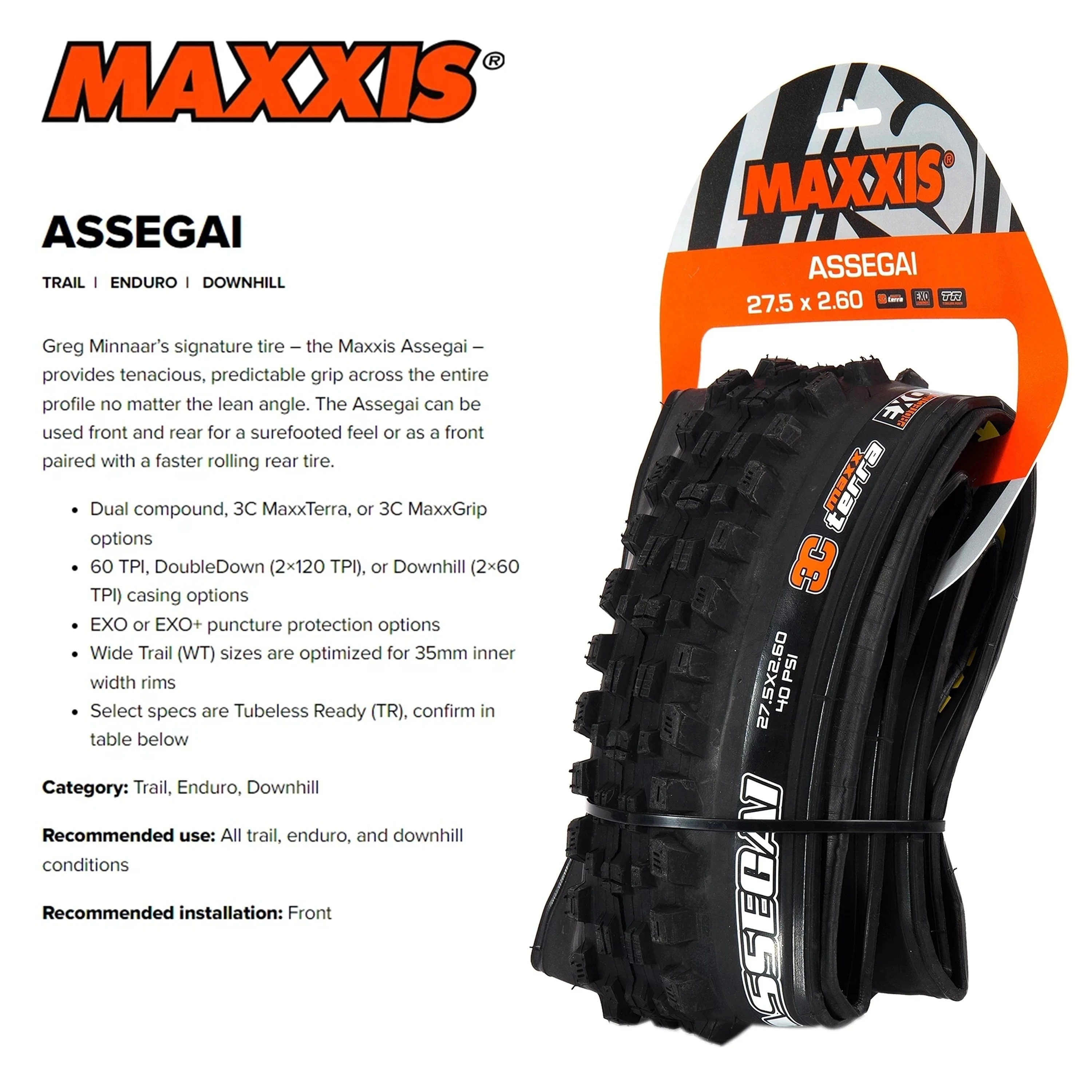 MAXXIS Assegai 29X2.5 29X2.6 27.5x2.6 27.5X2.5 Tubeless Bicycle Tire 3C MaxxTerra EXO+ Tubeless Ready Folding Tire