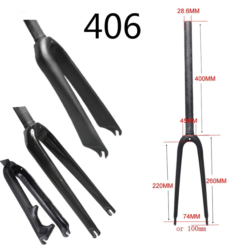 16 Inch 1-1 / 8'' Full 3k Carbon Fiber Folding Bicycle Fork 406 Disc C Brake BMX Bike Forks 28.60mm OLD74MM