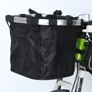 Bicycle Front Basket Bike Pet Carrier Pouch Bike Handlebar Tube Hanging Basket Detachable Fold Oxford Cloth Baggage Bag