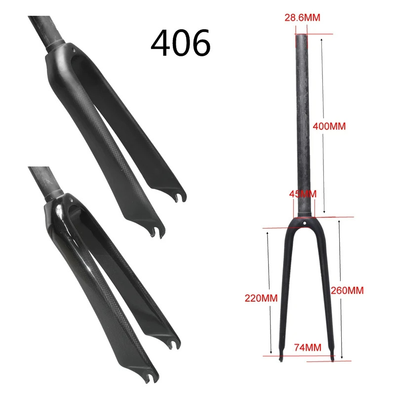 16 Inch 1-1 / 8'' Full 3k Carbon Fiber Folding Bicycle Fork 406 Disc C Brake BMX Bike Forks 28.60mm OLD74MM