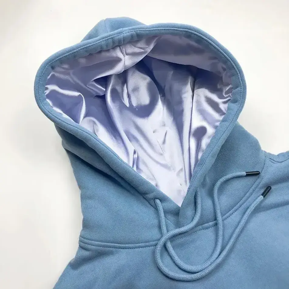 High Quality Custom Mock Neck Hoodie Streetwear Men Satin Lined HoodieOversized Cotton Puff Printing satin lined hoodie