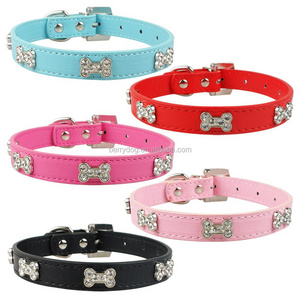 Beirui Factory wholesale Pet Products Leather Dog Collar With Crystal Bone Sharp Charms