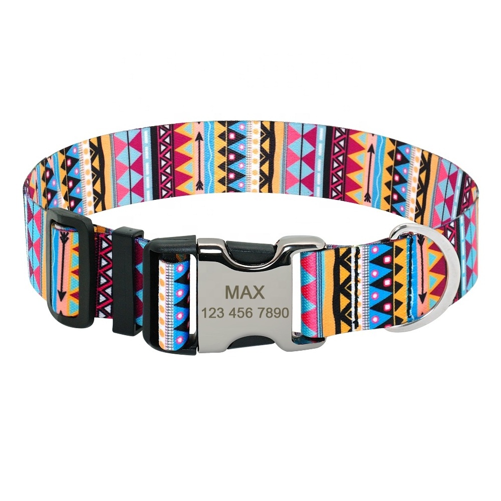 New Arrival Support Customized Engraved Colorful Nylon Pet Dog Collar