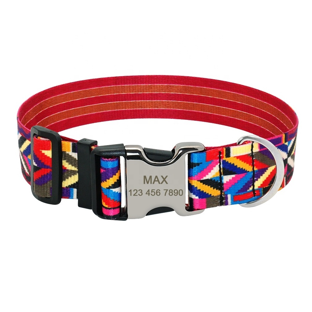 New Arrival Support Customized Engraved Colorful Nylon Pet Dog Collar