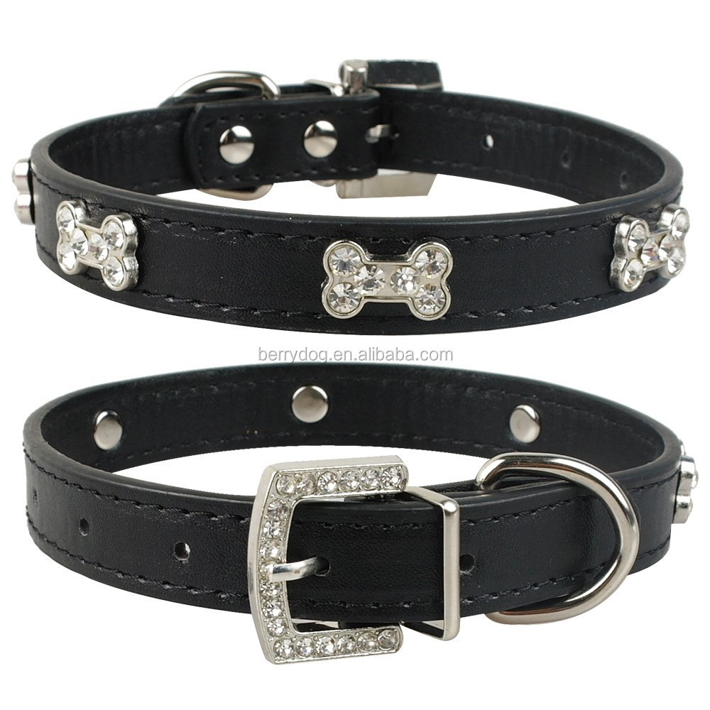 Beirui Factory wholesale Pet Products Leather Dog Collar With Crystal Bone Sharp Charms