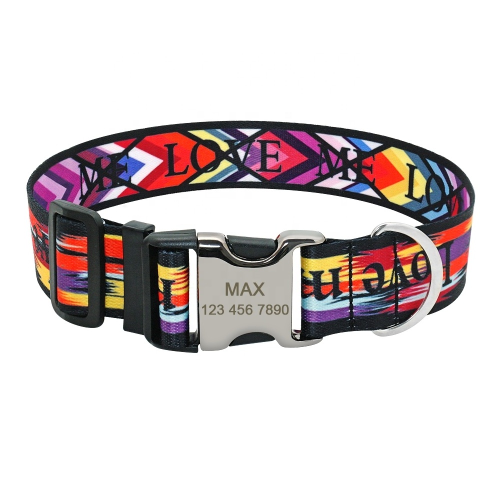 New Arrival Support Customized Engraved Colorful Nylon Pet Dog Collar