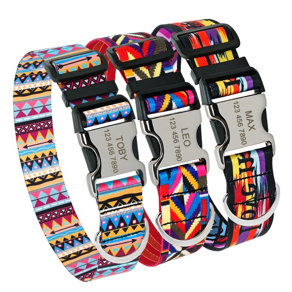 New Arrival Support Customized Engraved Colorful Nylon Pet Dog Collar