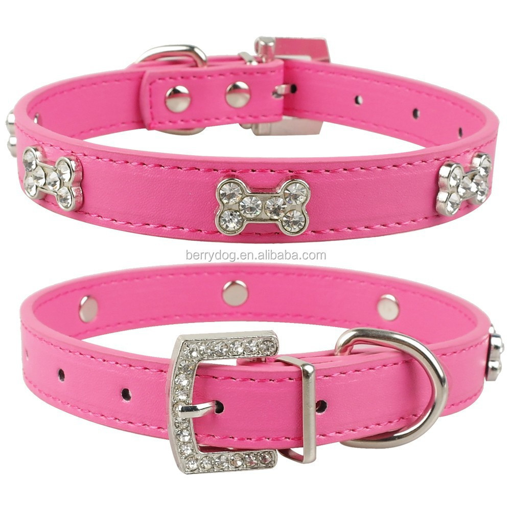 Beirui Factory wholesale Pet Products Leather Dog Collar With Crystal Bone Sharp Charms