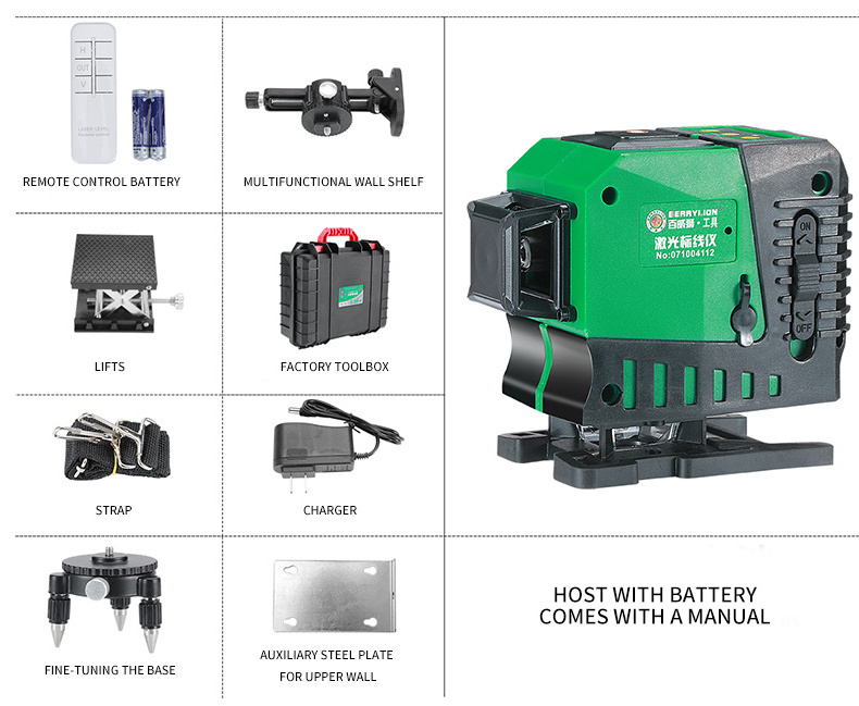 Berrylion Professional Laser Levels  2-12 Line Green 360 Degree  Working Distance 20M