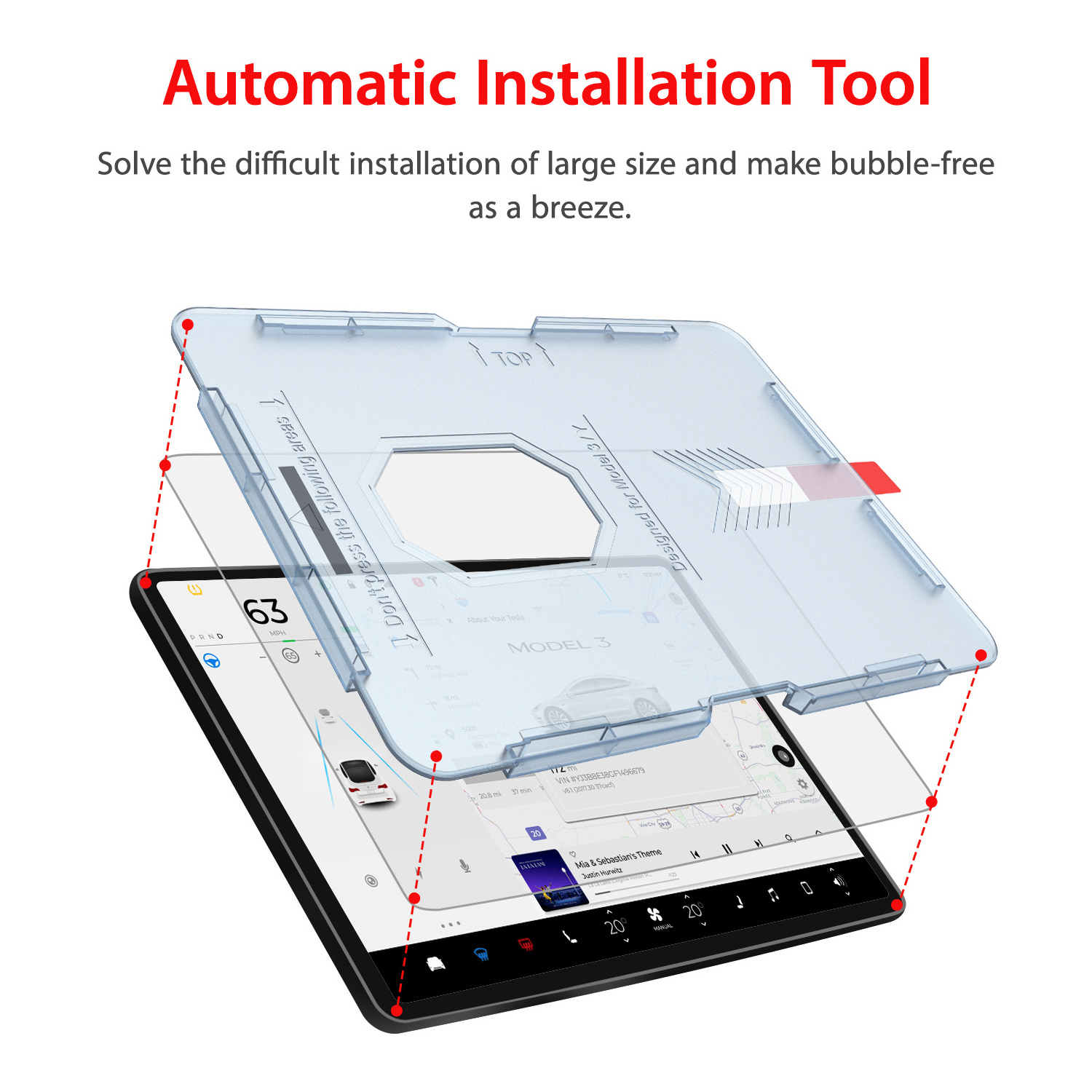 Amazon Hot Selling Easy Kit Apply AG  Matte Tempered Glass Touch Car Display Screen Protector For Tesla Model 3 Y with tool