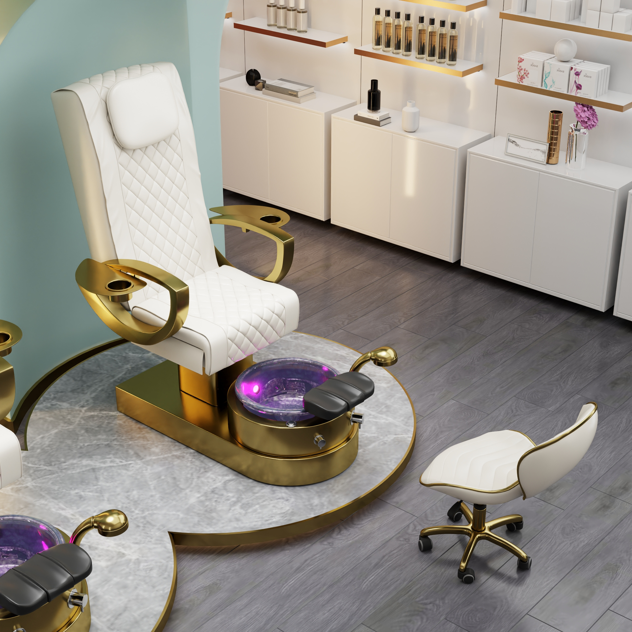 luxury modern nail salon white and gold back fullbody massage spa footsie bath pedicure chair for sale