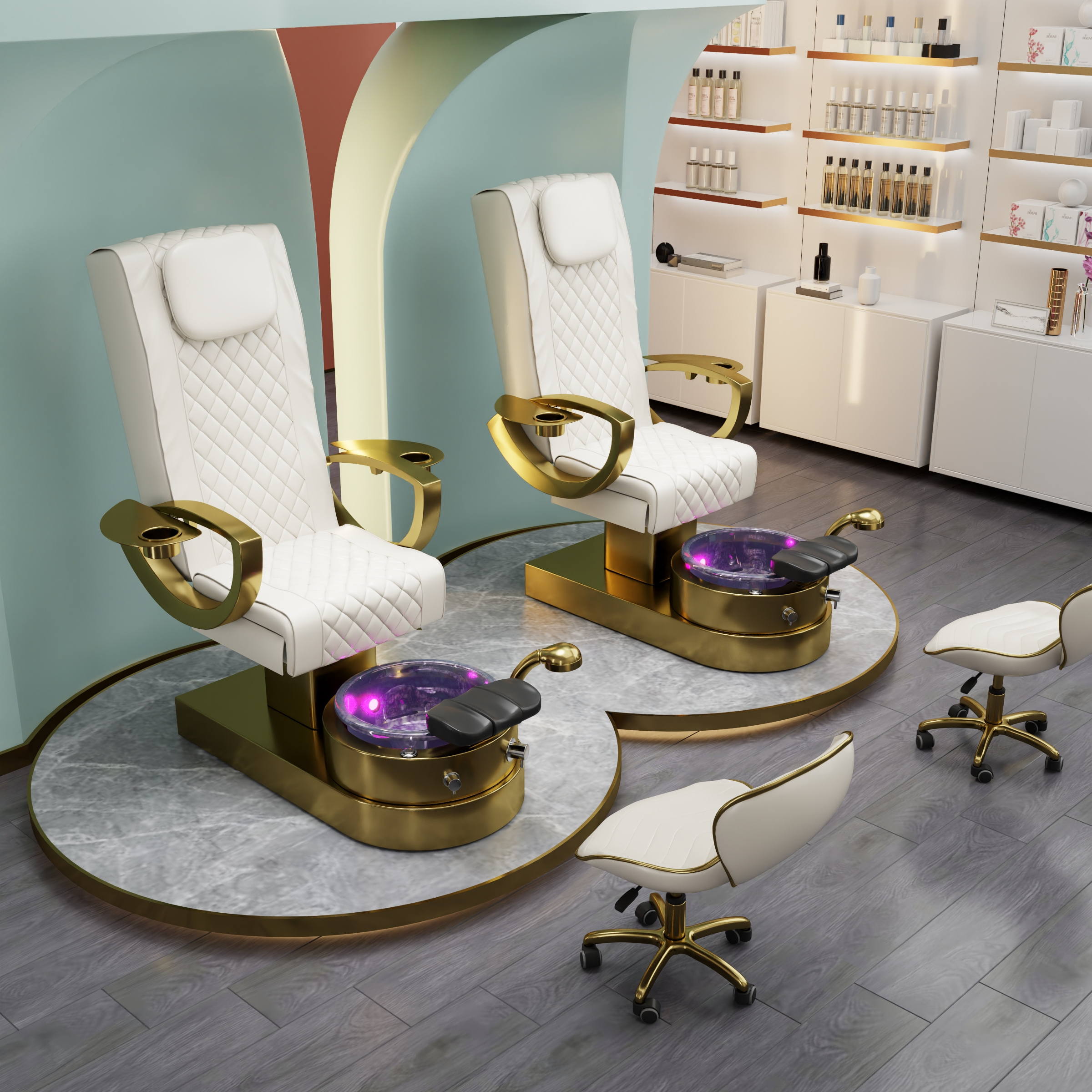 luxury modern nail salon white and gold back fullbody massage spa footsie bath pedicure chair for sale