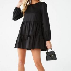 HOT new arrival ladies poplin tiered mini dress long sleeve solid tunic dress