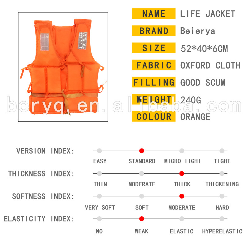 Orange Adult Foam Flotation Swimming Life Jacket Vest Marine Portable Life Jacket Vest With Zipper