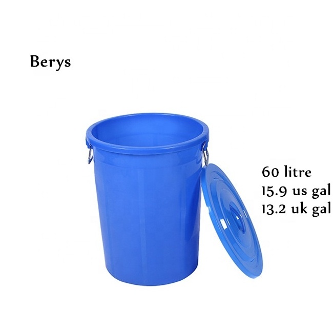 60 litre 15 gallon round white plastic food grade water buckets with lid