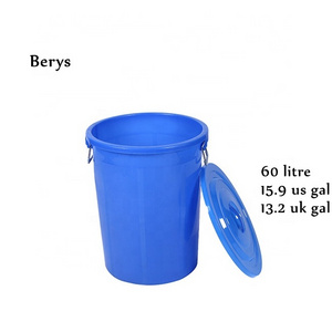 60 litre 15 gallon round white plastic food grade water buckets with lid